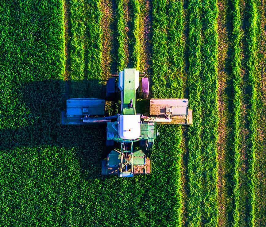 Overhead shot of tractor in a field