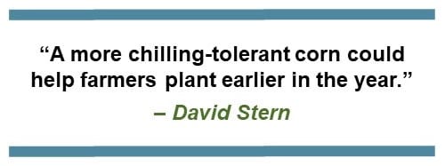 Text that says: “A more chilling-tolerant corn could help farmers plant earlier in the year.” – David Stern