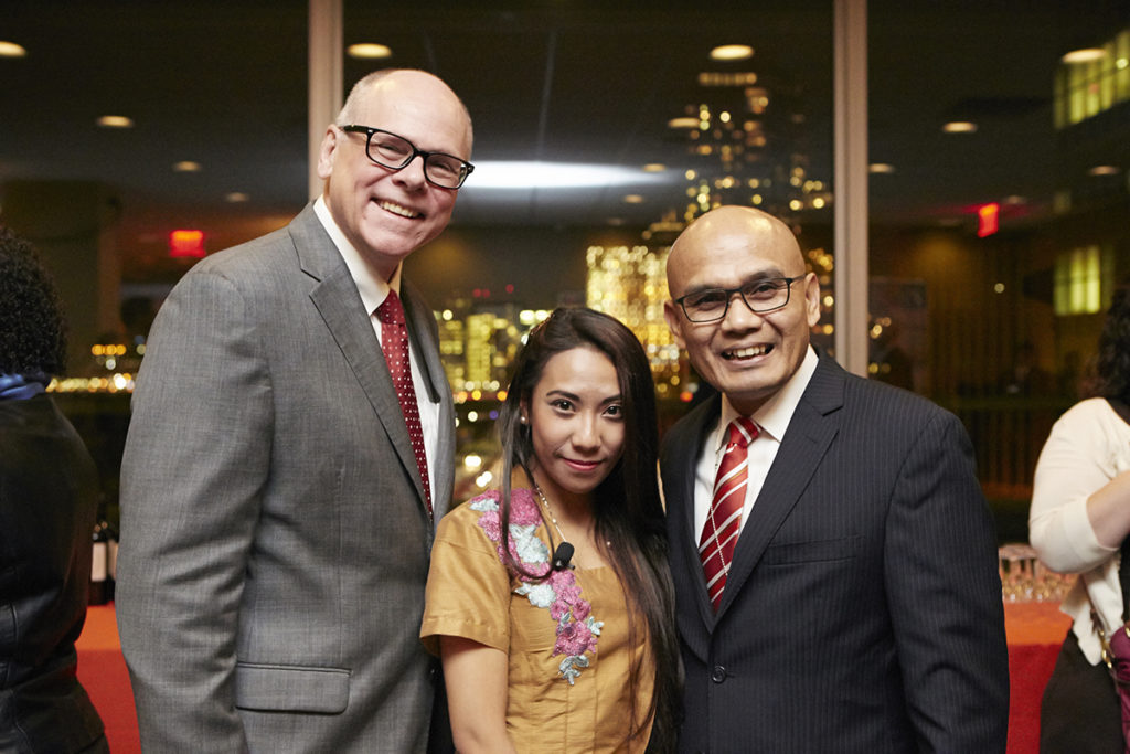 Max Pfeffer, senior associate dean for the College of Agriculture and Life Sciences, left, Lia Hardiantry, one of the Cornell Alliance for Science fellows, and Desra Percaya, the Indonesian Ambassador to the UN, Nov. 17 at the United Nations