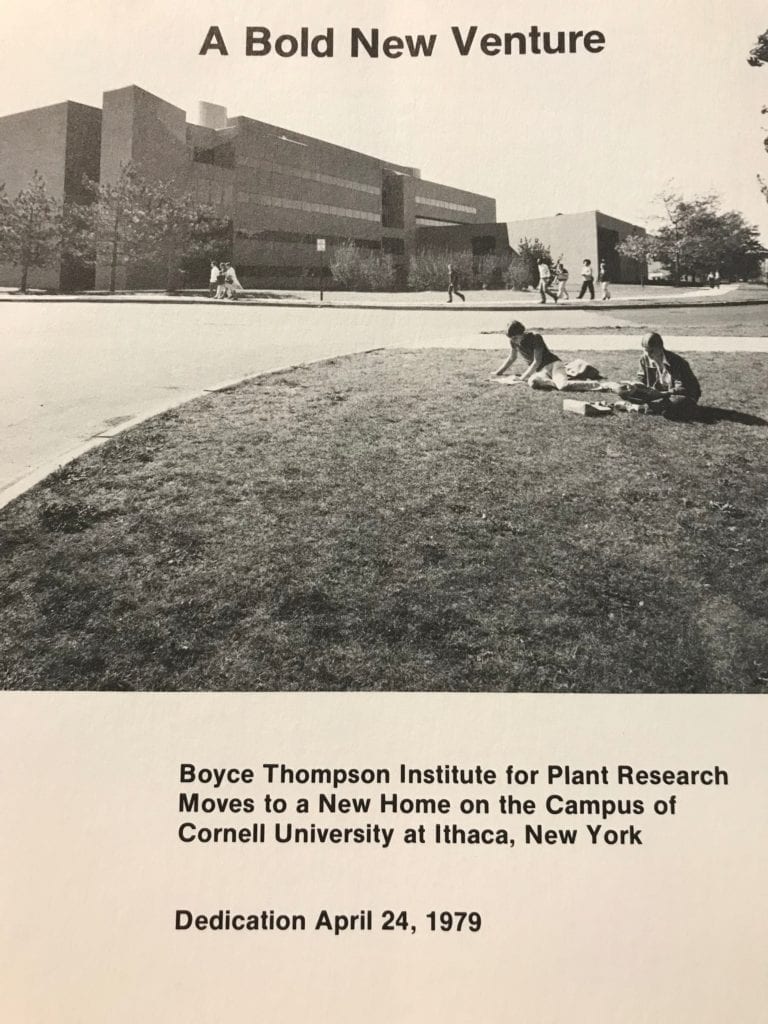 The program cover for the dedication ceremony of Boyce Thompson Institute’s current facilities on the Cornell University campus.