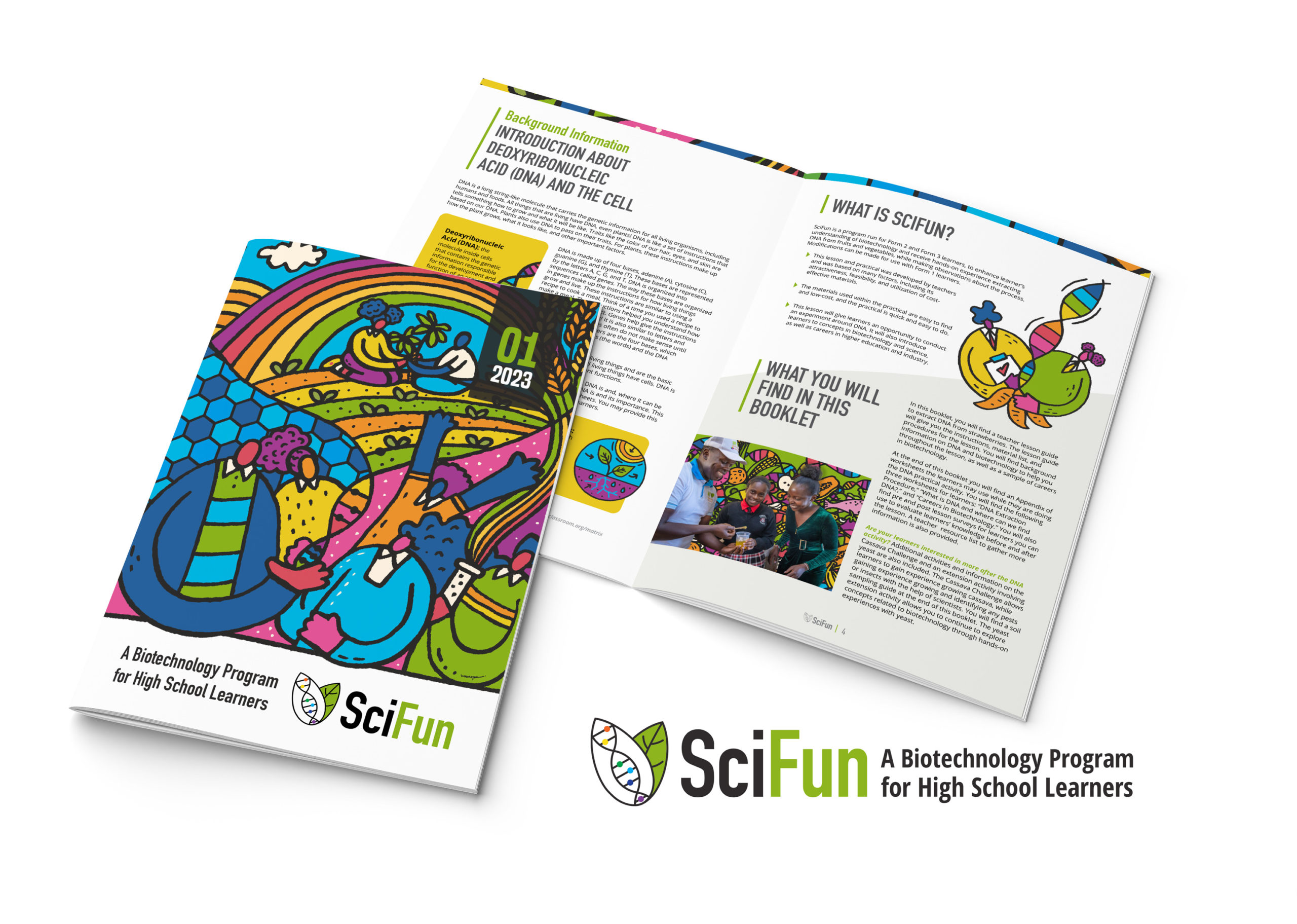 A picture of two SciFun books, one open and one closed.