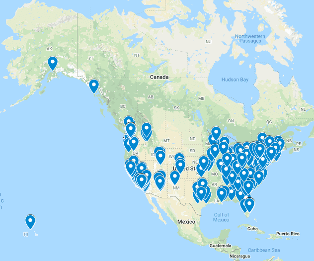 Map of North America pinpointing locations of Physalis Project growers